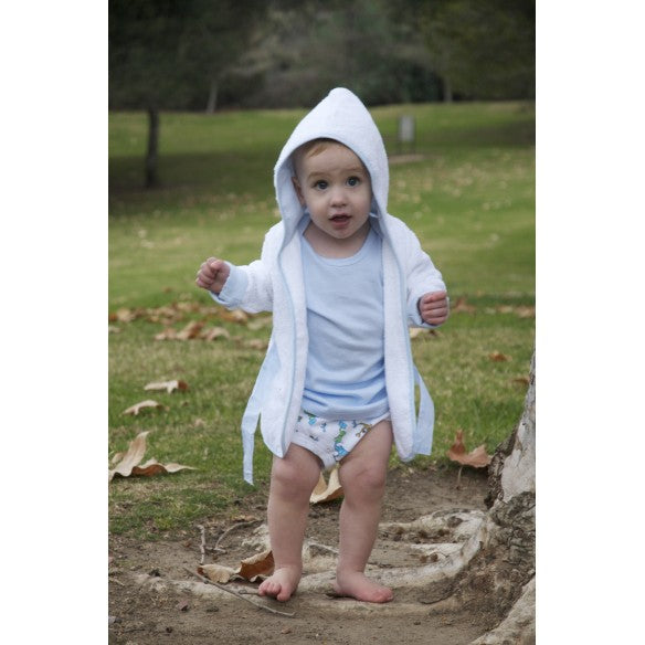 Terry Hooded Bath Robe White with White Trim