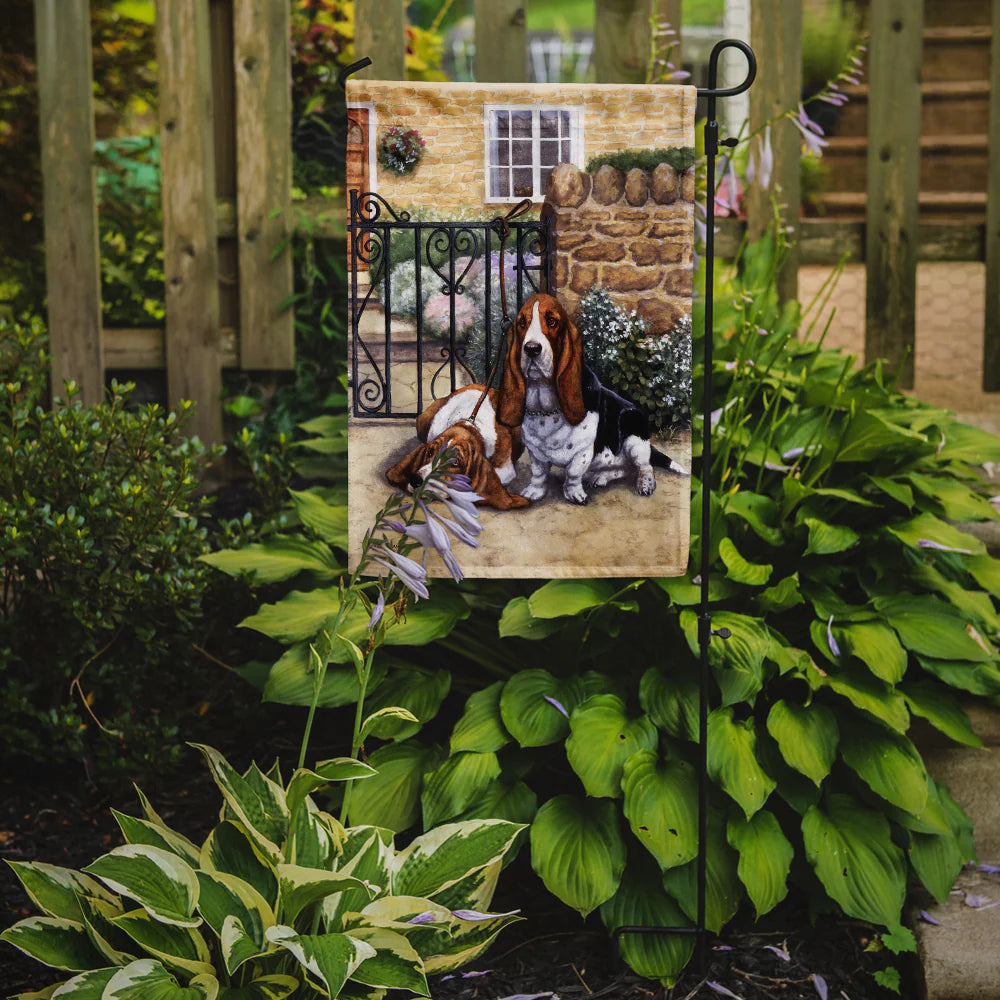 Basset Hound at The gate Garden Flag