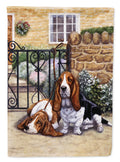 Basset Hound at The gate Garden Flag