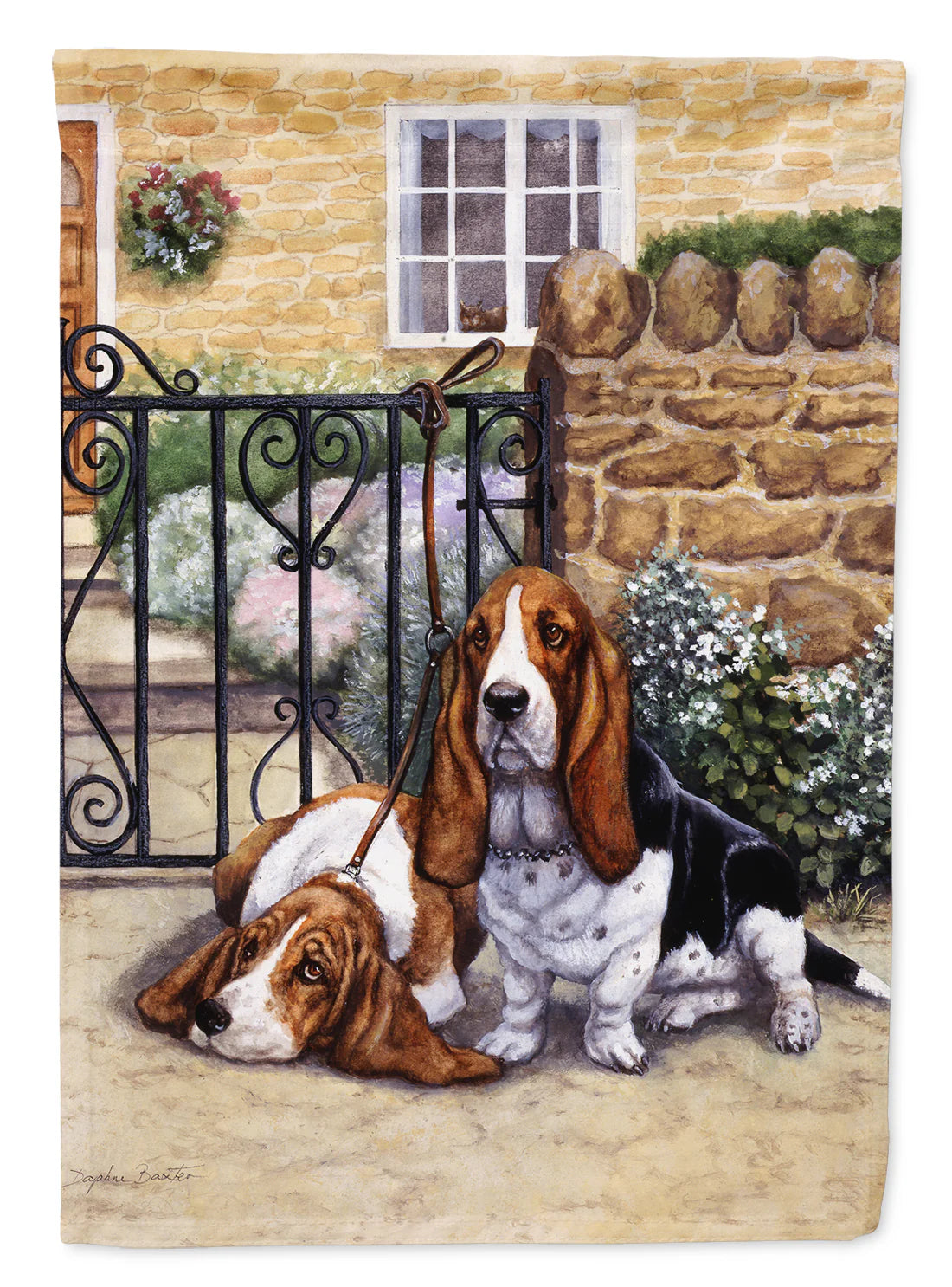Basset Hound at The gate Garden Flag