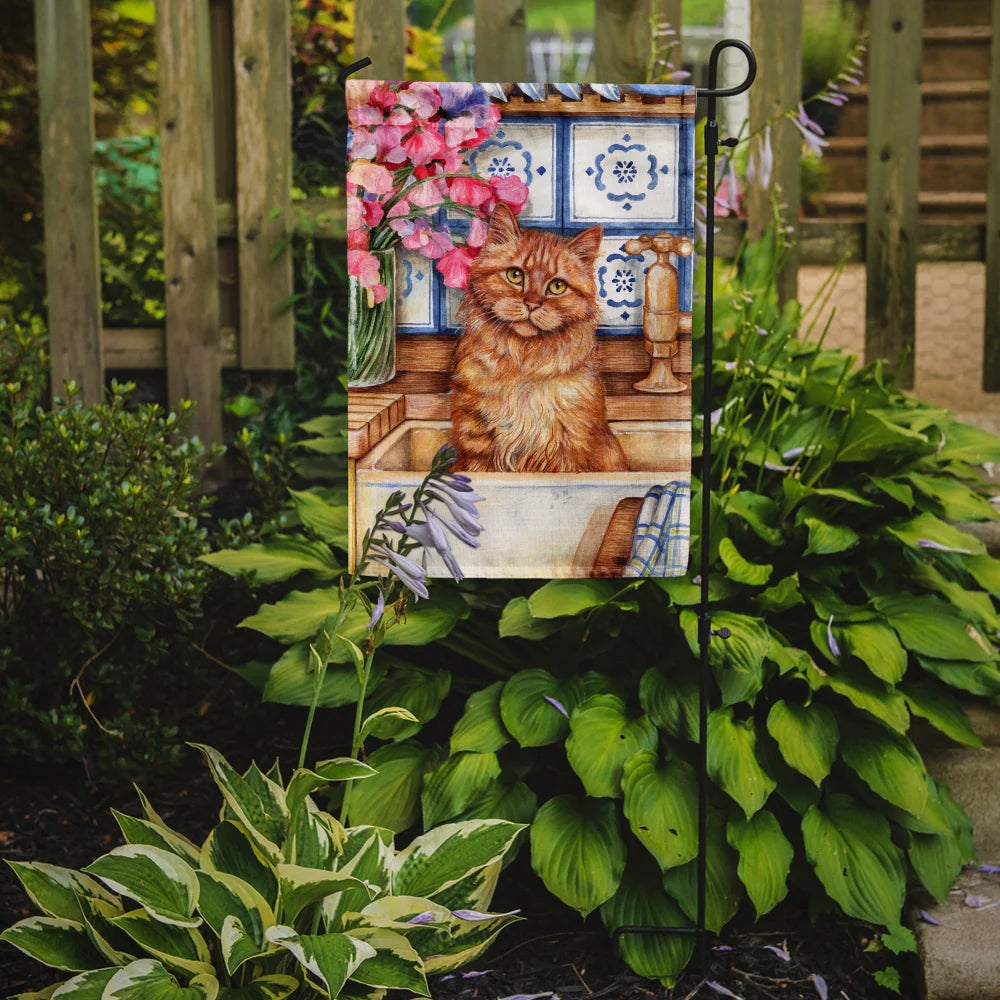 Caroline's Treasures CDCO0195GF Cat In Sink by Debbie Cook Garden Flag