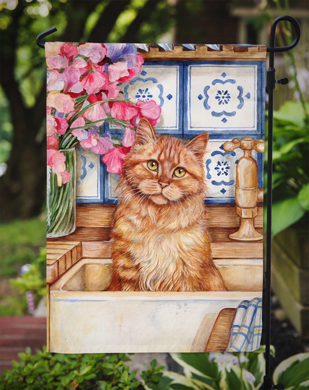 Caroline's Treasures CDCO0195GF Cat In Sink by Debbie Cook Garden Flag