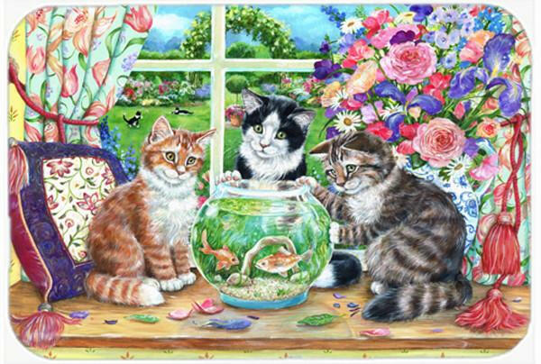 Caroline's Treasures Cats Just Looking in the fish bowl Glass Cutting Board