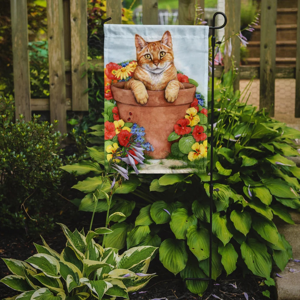 Caroline's Treasures CDCO0395GF Ginger Cat in Pot by Debbie Cook Garden Flag