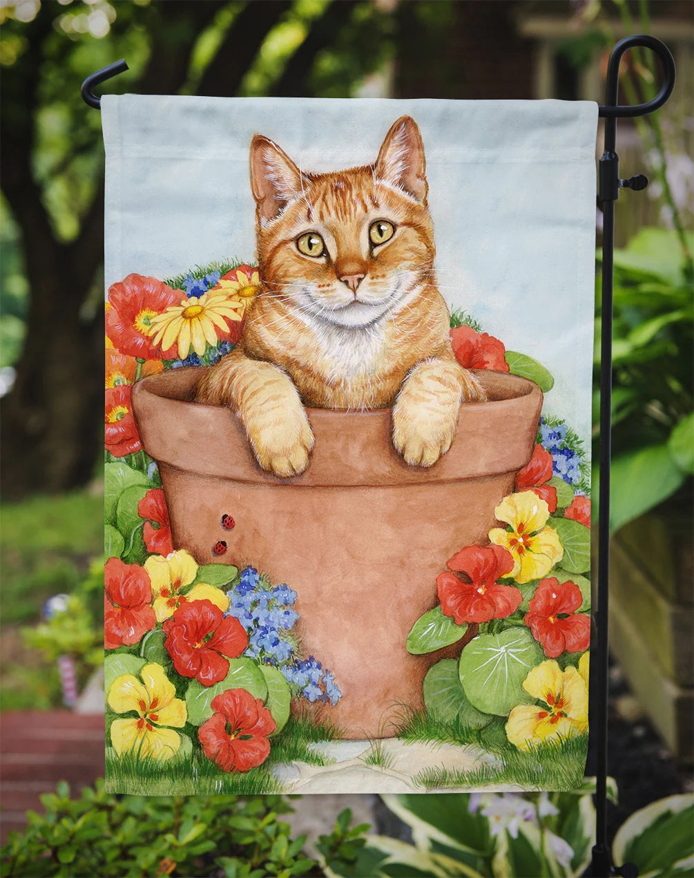 Caroline's Treasures CDCO0395GF Ginger Cat in Pot by Debbie Cook Garden Flag