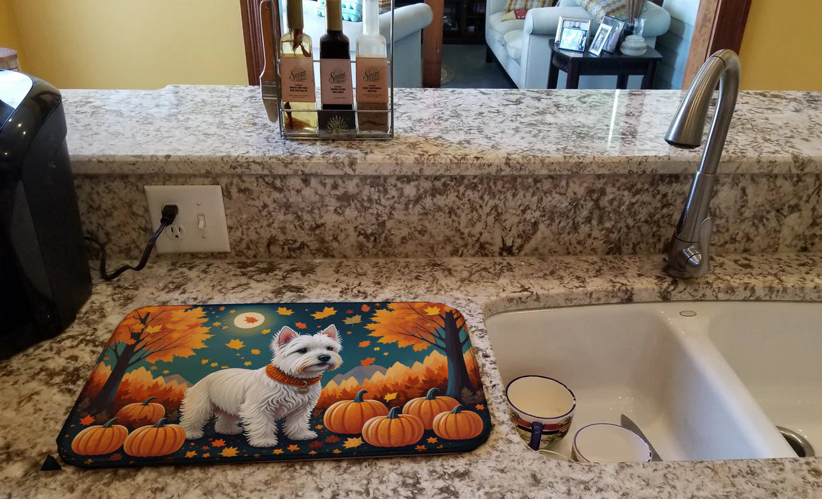 Westie Fall Dish Drying Mat Absorbent Dish Drying Mat 14 x 21
