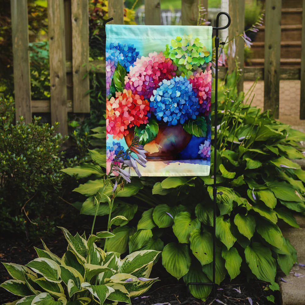 Caroline's Treasures Hydrangeas in Watercolor Garden Flag DAC1576GF 11.25 x 15.5