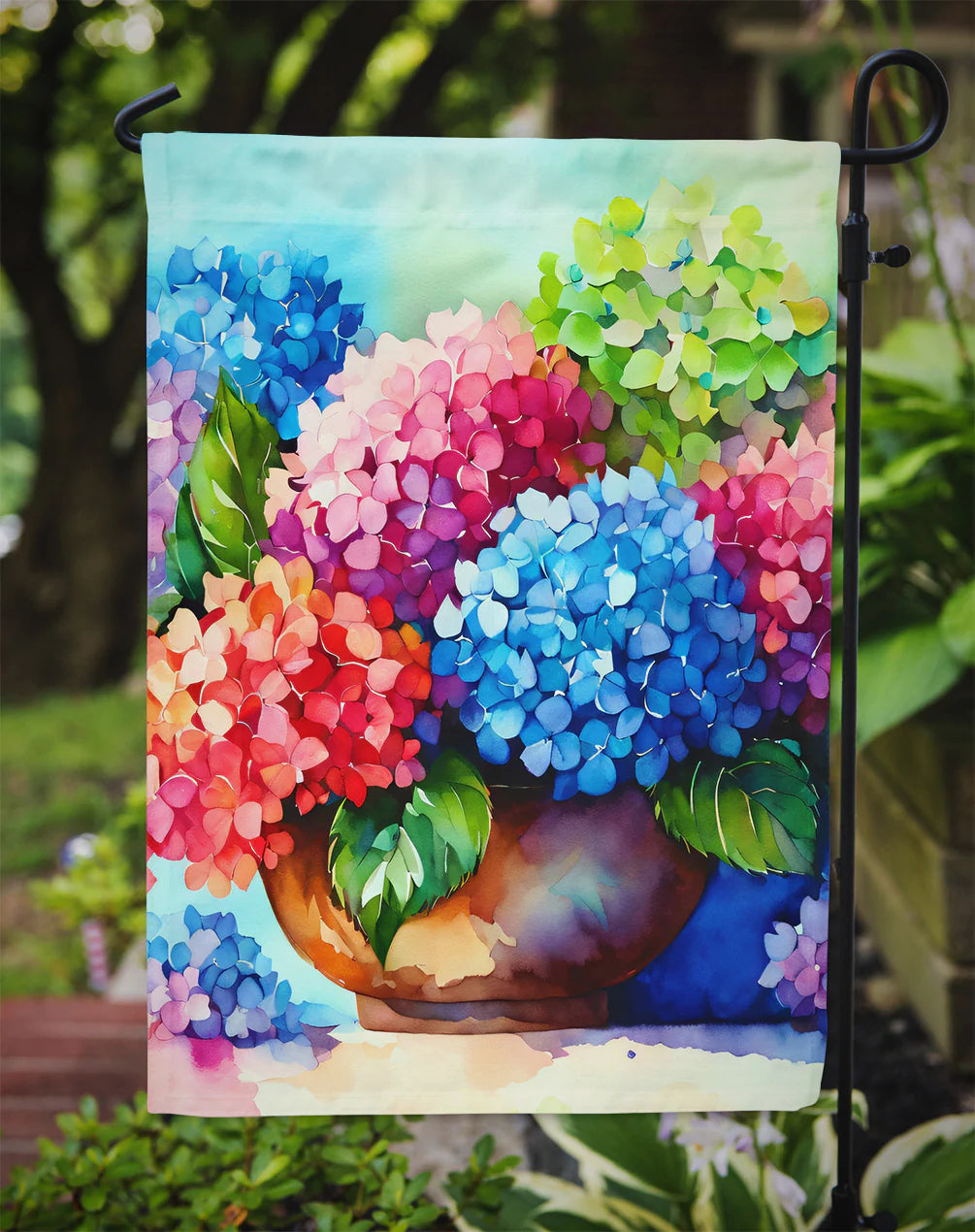 Caroline's Treasures Hydrangeas in Watercolor Garden Flag DAC1576GF 11.25 x 15.5