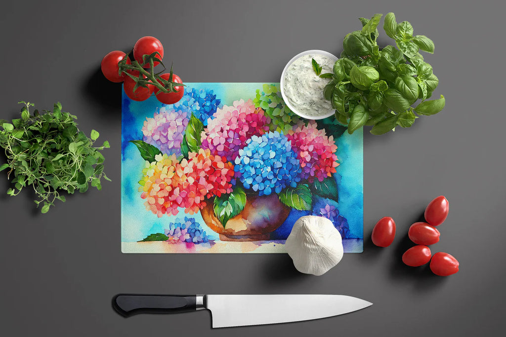 Caroline's Treasures DAC1576LCB Hydrangeas in Watercolor Glass Cutting Board