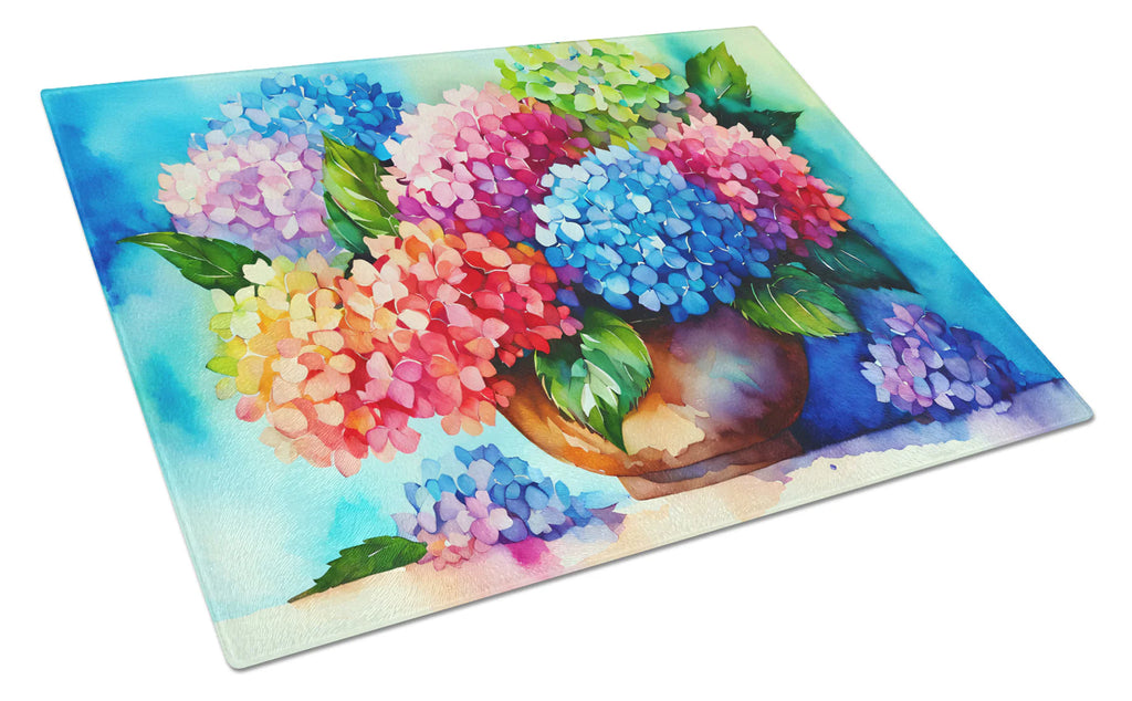 Caroline's Treasures DAC1576LCB Hydrangeas in Watercolor Glass Cutting Board