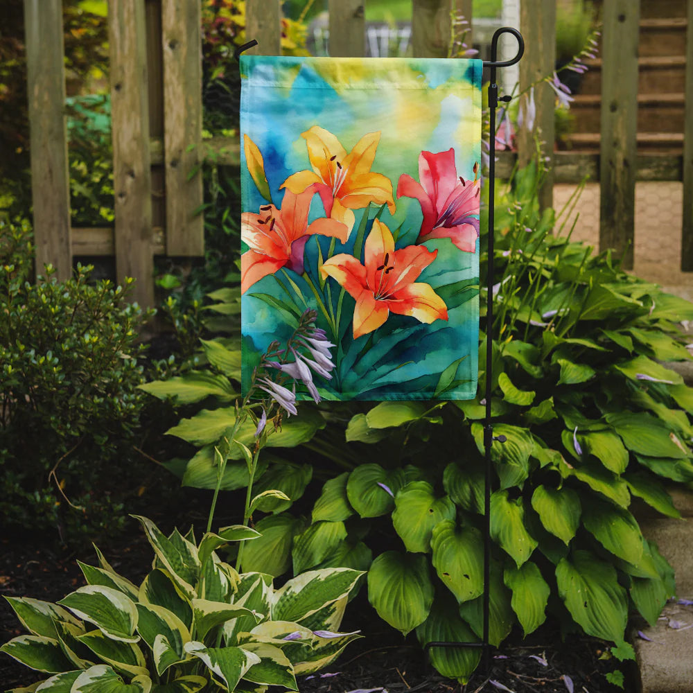 Caroline's Treasures Lilies in Watercolor Garden Flag DAC1585GF 11.25" x 15.5"