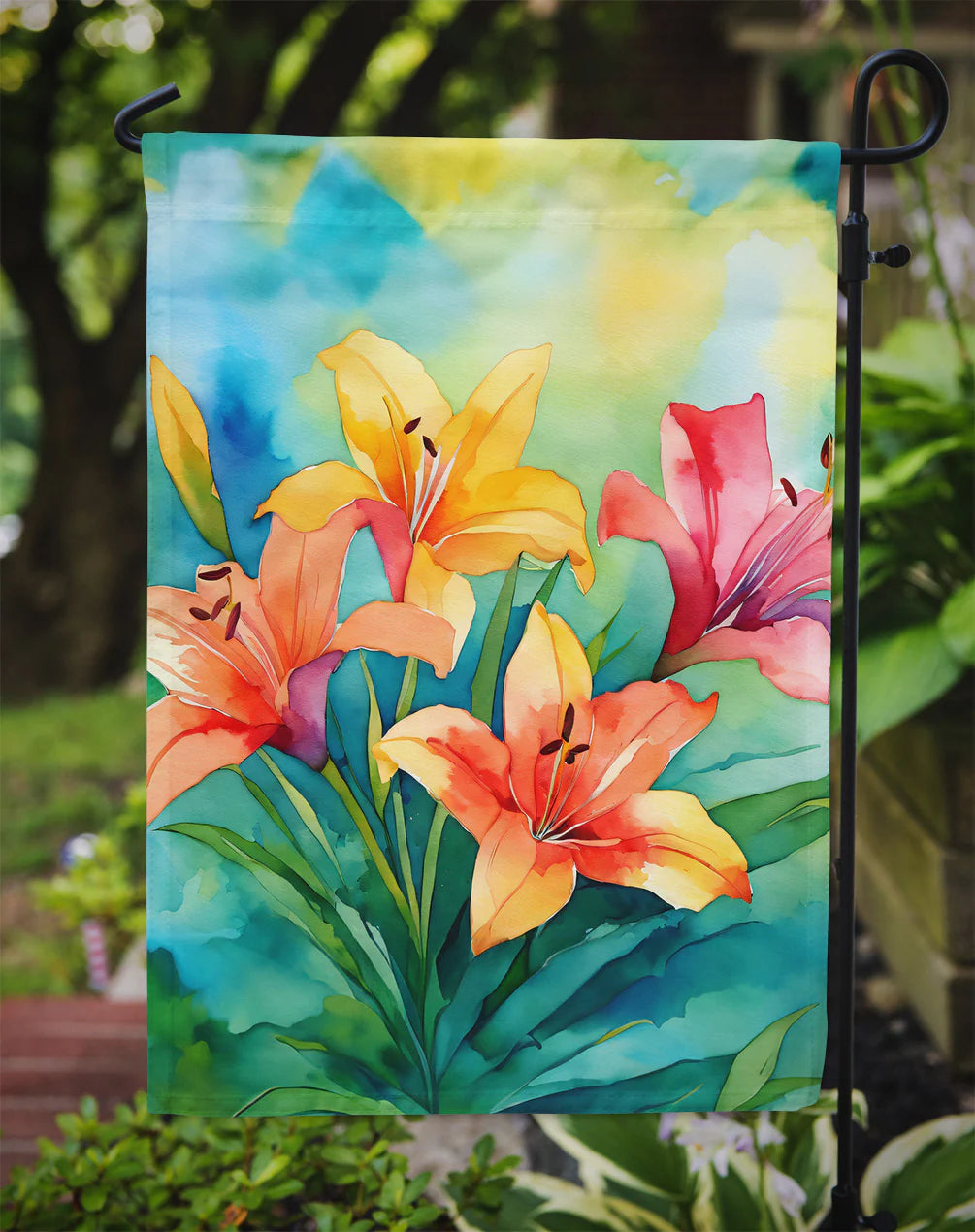 Caroline's Treasures Lilies in Watercolor Garden Flag DAC1585GF 11.25" x 15.5"
