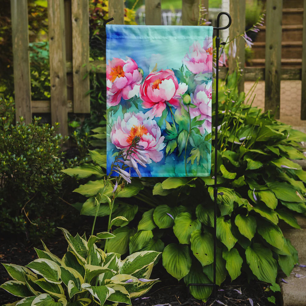 Caroline's Treasures Peonies in Watercolor Garden Flag 11.25" x 15.5" DAC1595GF