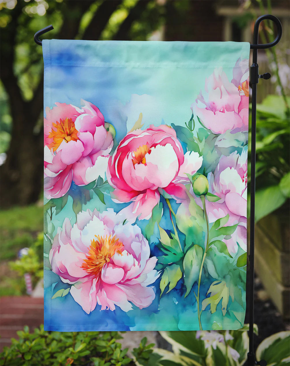 Caroline's Treasures Peonies in Watercolor Garden Flag 11.25" x 15.5" DAC1595GF