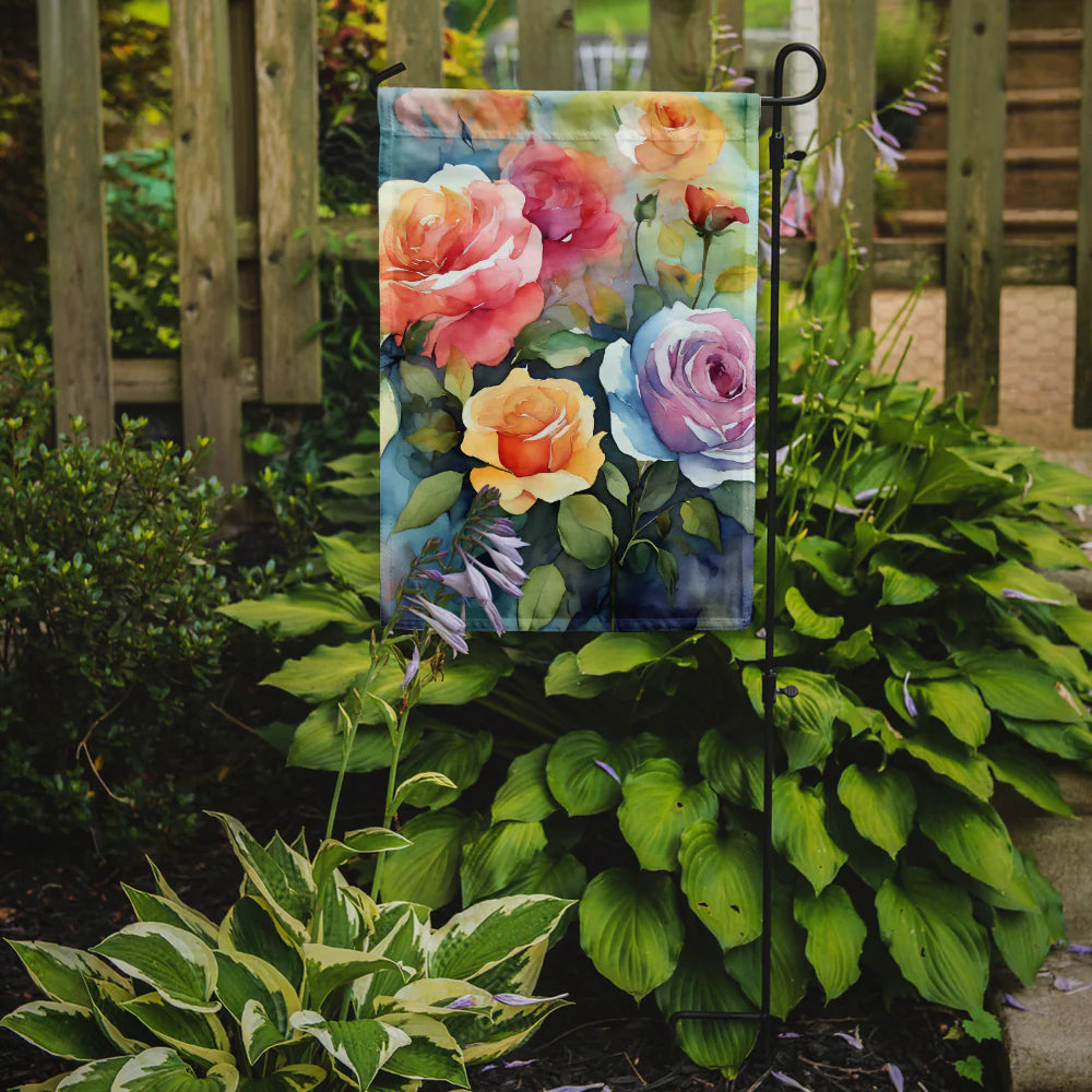 Caroline's Treasures Roses in Watercolor Garden Flag DAC1608GF 11.25" x 15.5"