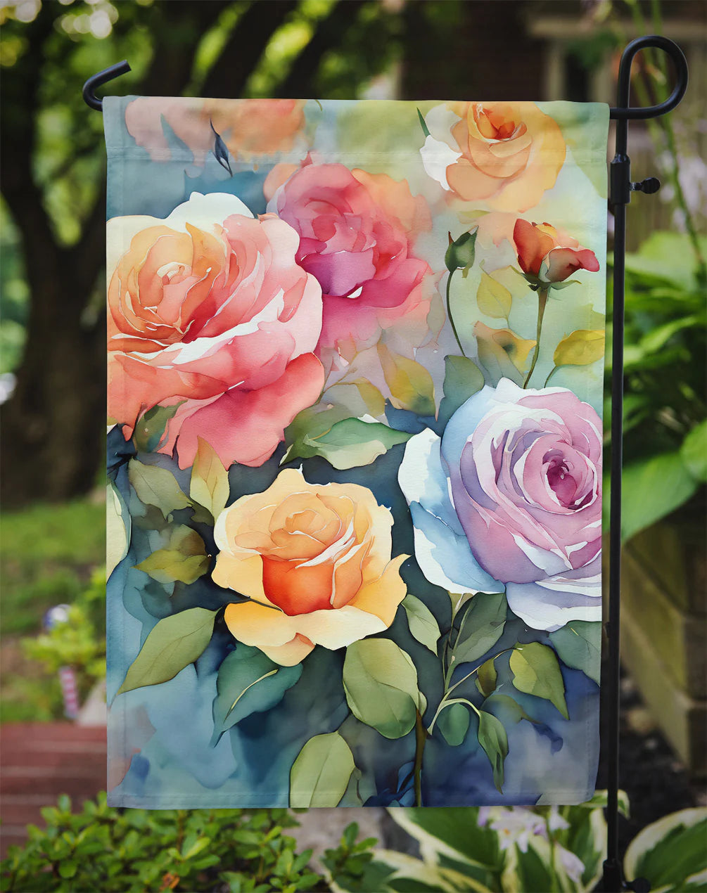 Caroline's Treasures Roses in Watercolor Garden Flag DAC1608GF 11.25" x 15.5"