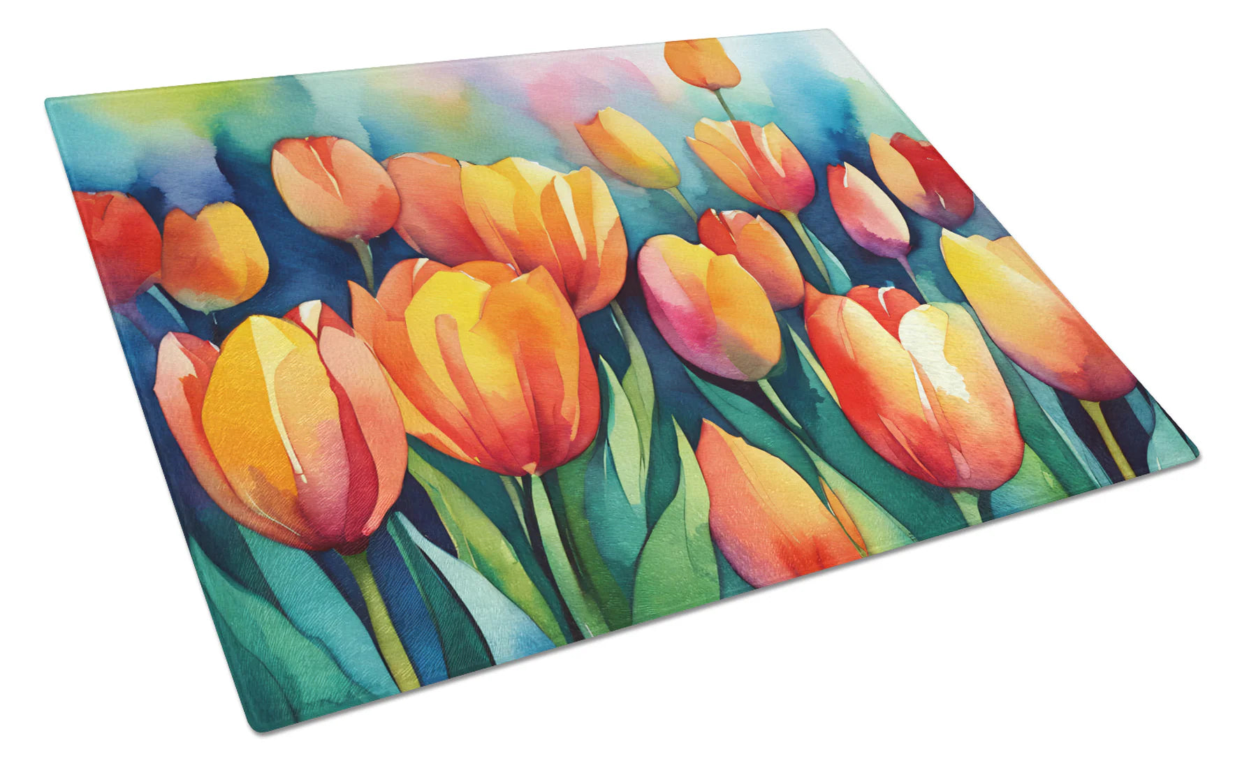 Caroline's Treasures DAC1620LCB Tulips in Watercolor Glass Cutting Board Large