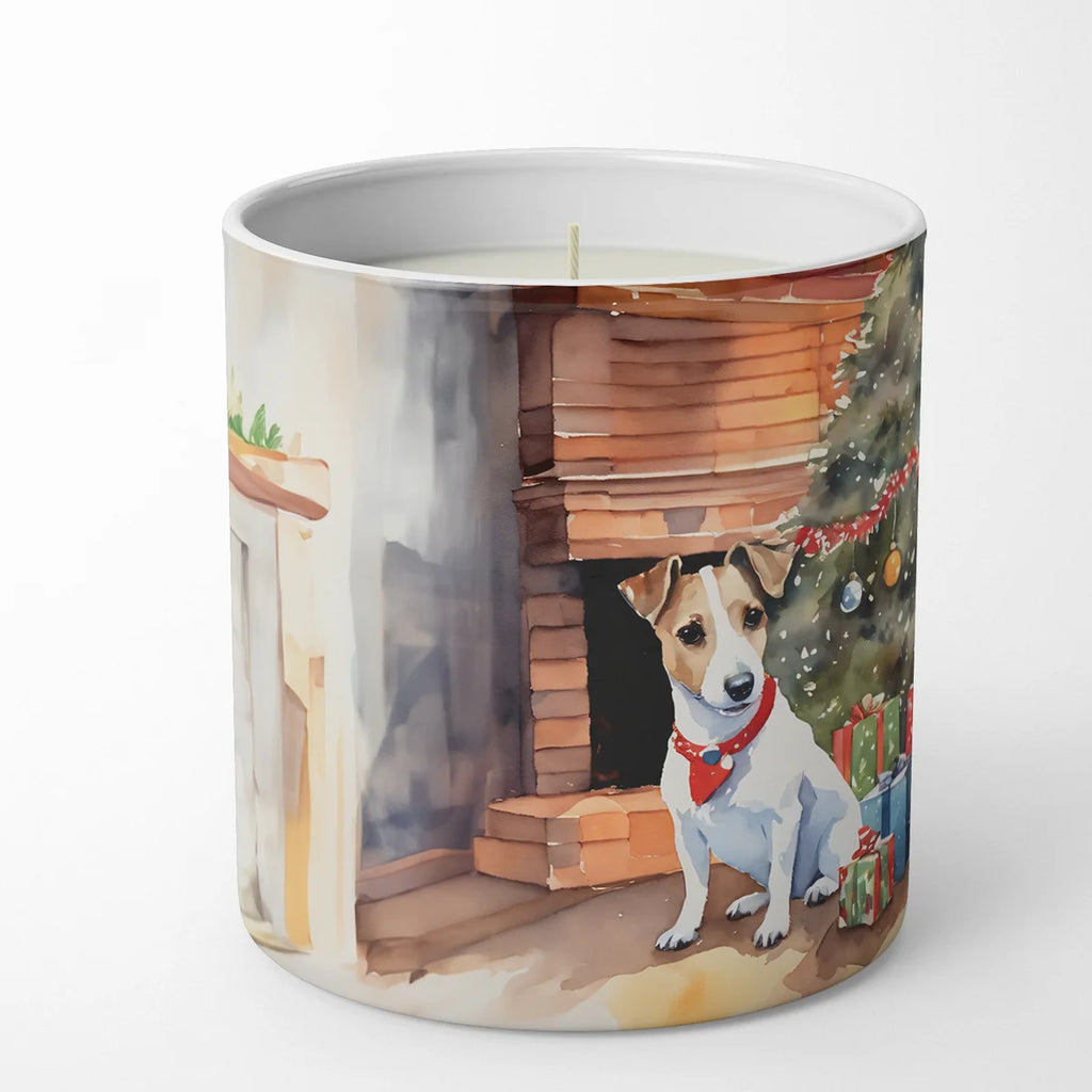 Candle with a dog and Christmas scene design on a white background