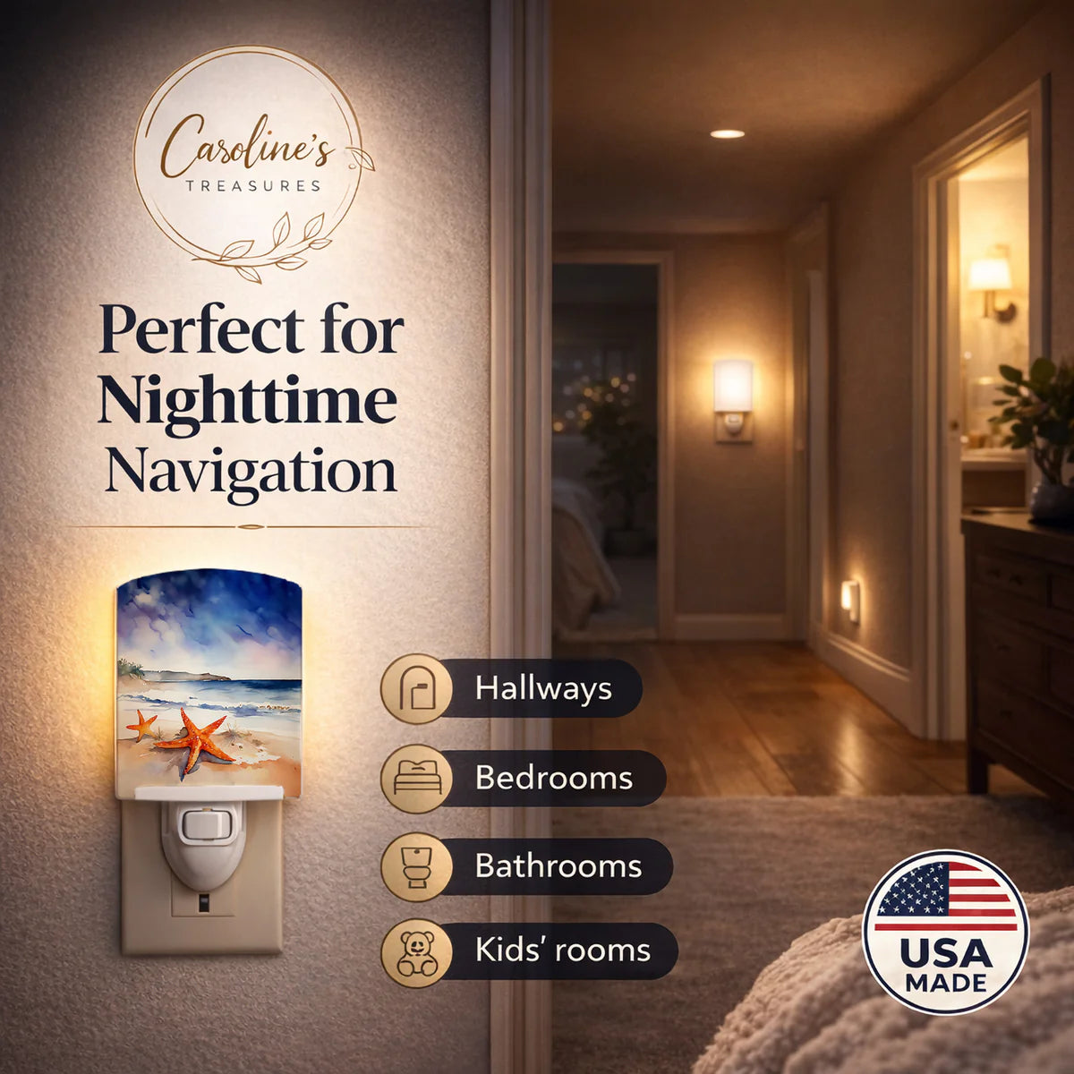Starfish Ceramic Night Light Compact, UL-Certified