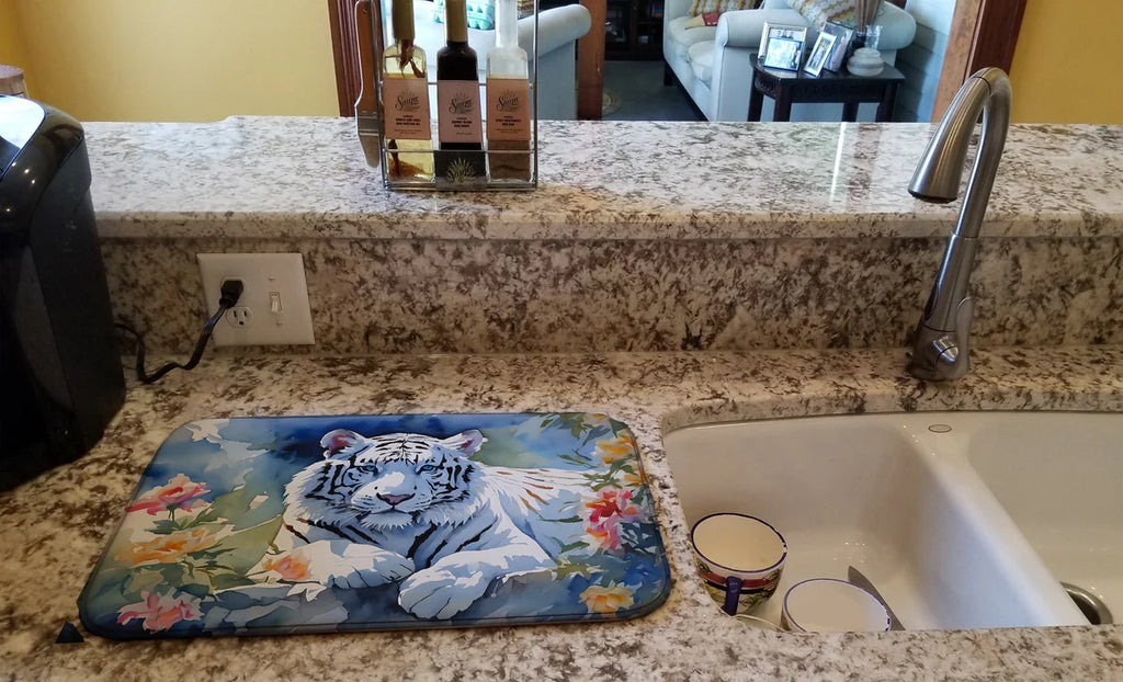 White Tiger Dish Drying Mat