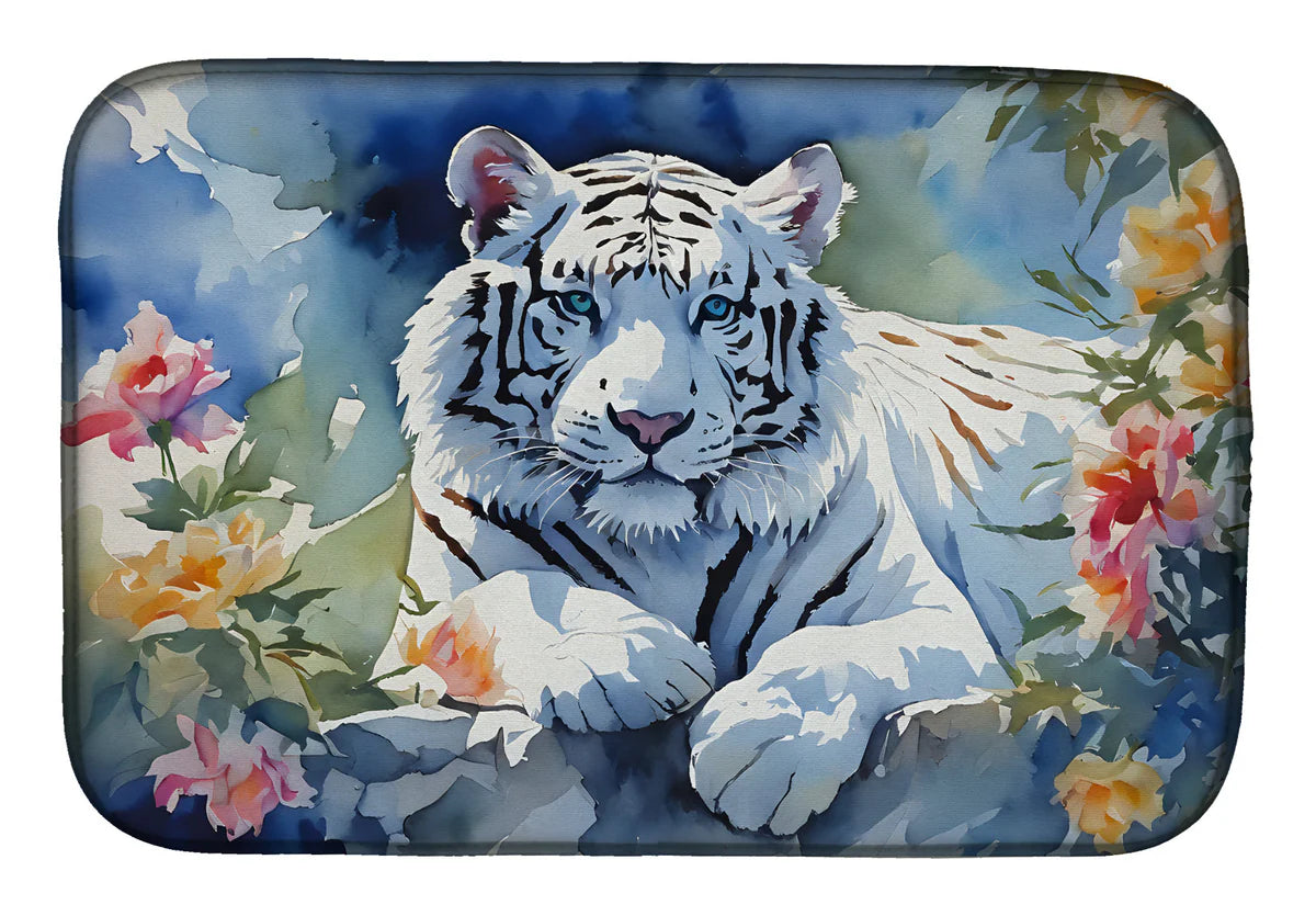 White Tiger Dish Drying Mat