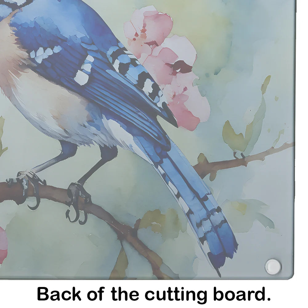 Blue Jay Tempered Glass Cutting Board From Caroline's Treasures, 12" x 15", DAC3186LCB