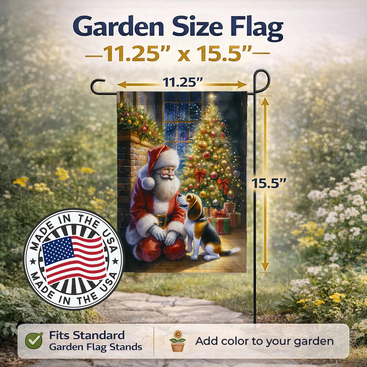 Beagle and Santa Claus Garden Flag