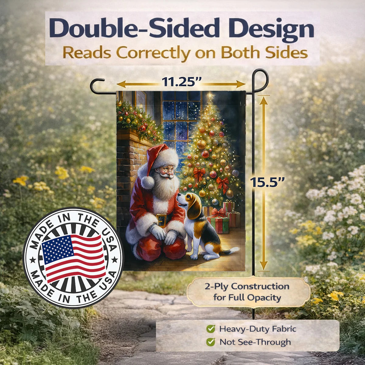 Beagle and Santa Claus Garden Flag