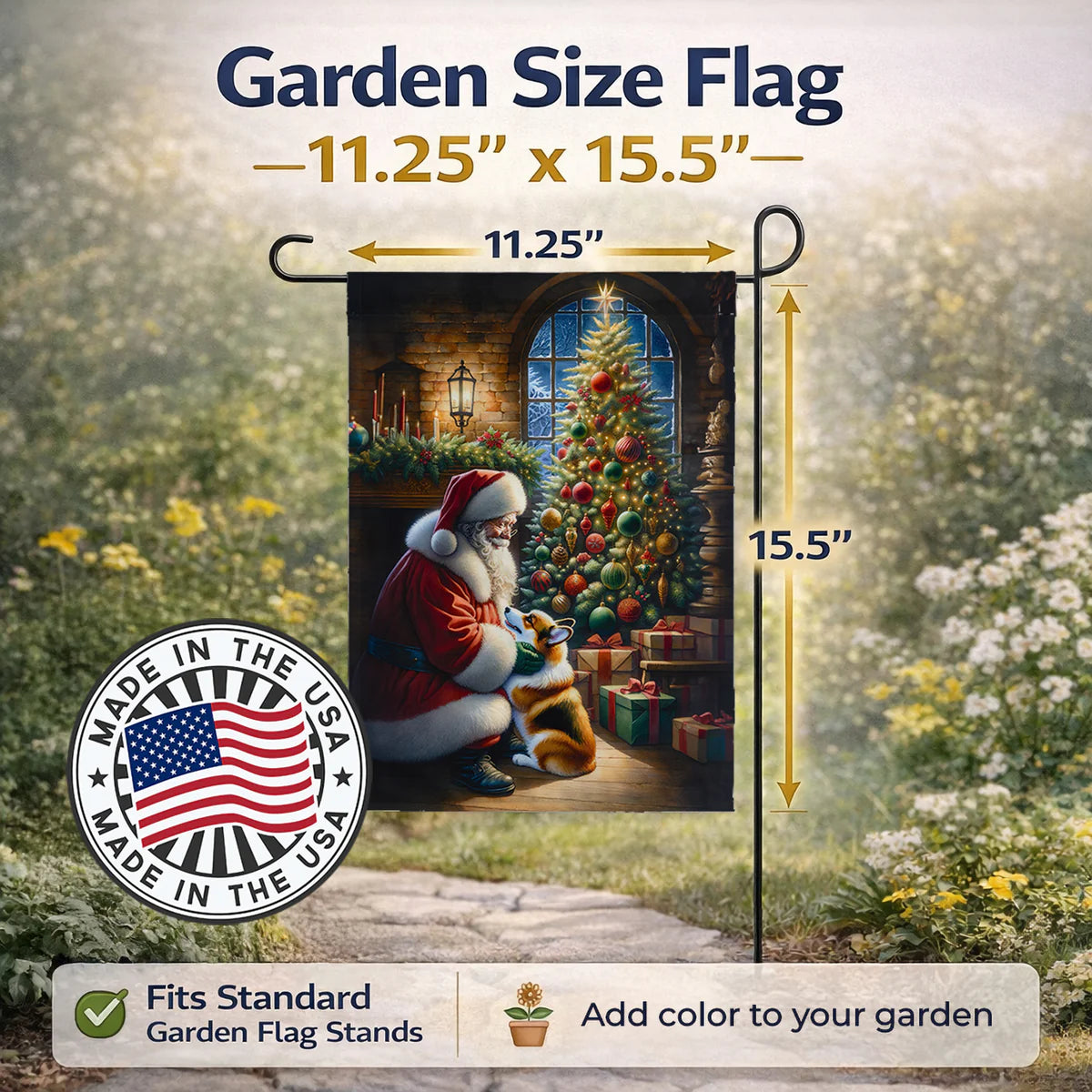 Corgi and Santa Claus Garden Flag