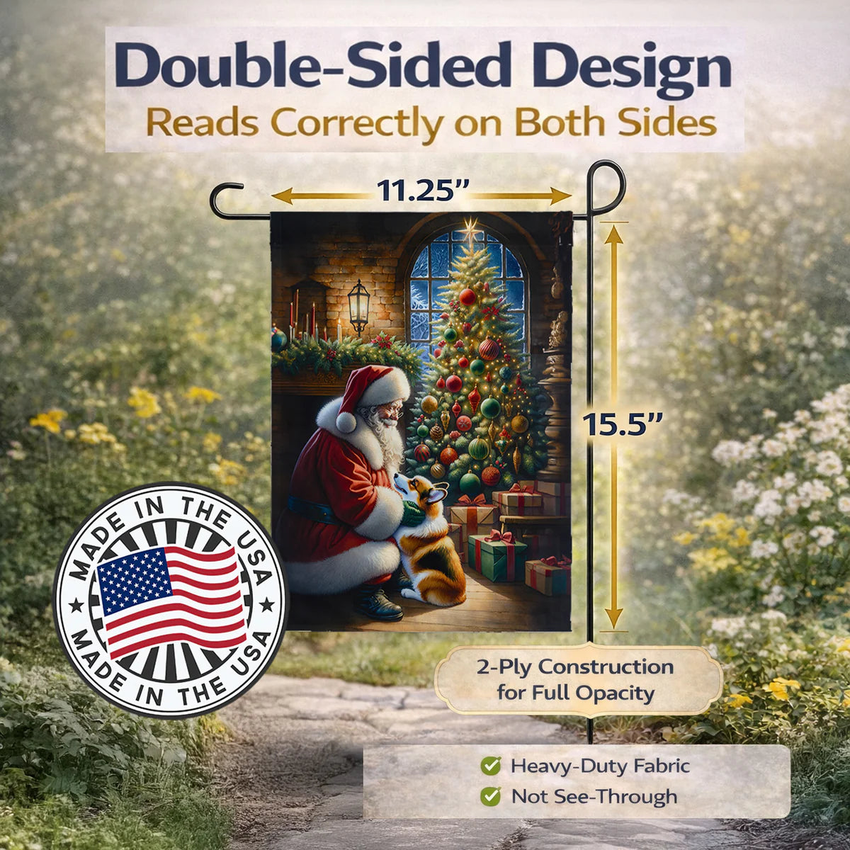 Corgi and Santa Claus Garden Flag