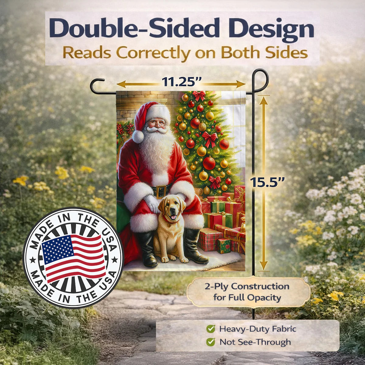 Labrador Retriever and Santa Claus Garden Flag