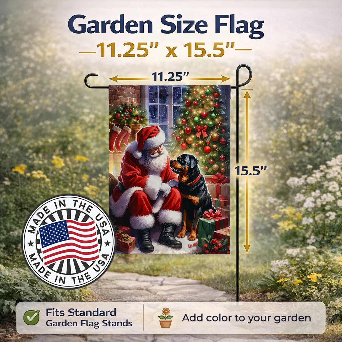 Rottweiler and Santa Claus Garden Flag