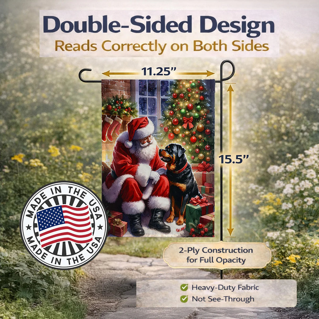 Rottweiler and Santa Claus Garden Flag