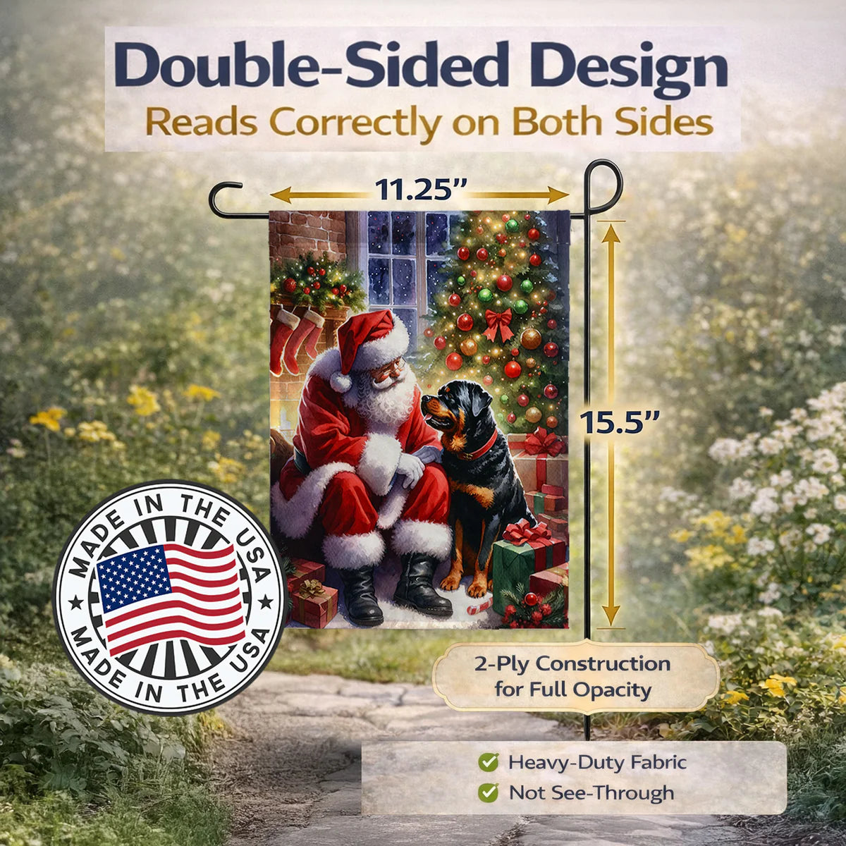 Rottweiler and Santa Claus Garden Flag