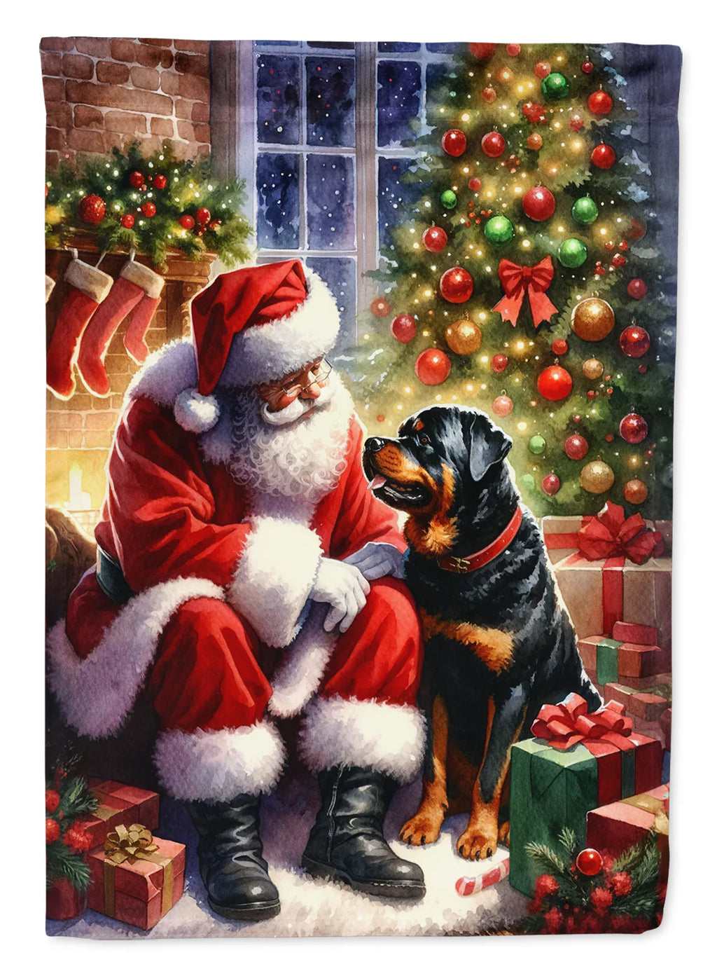 Rottweiler and Santa Claus Garden Flag