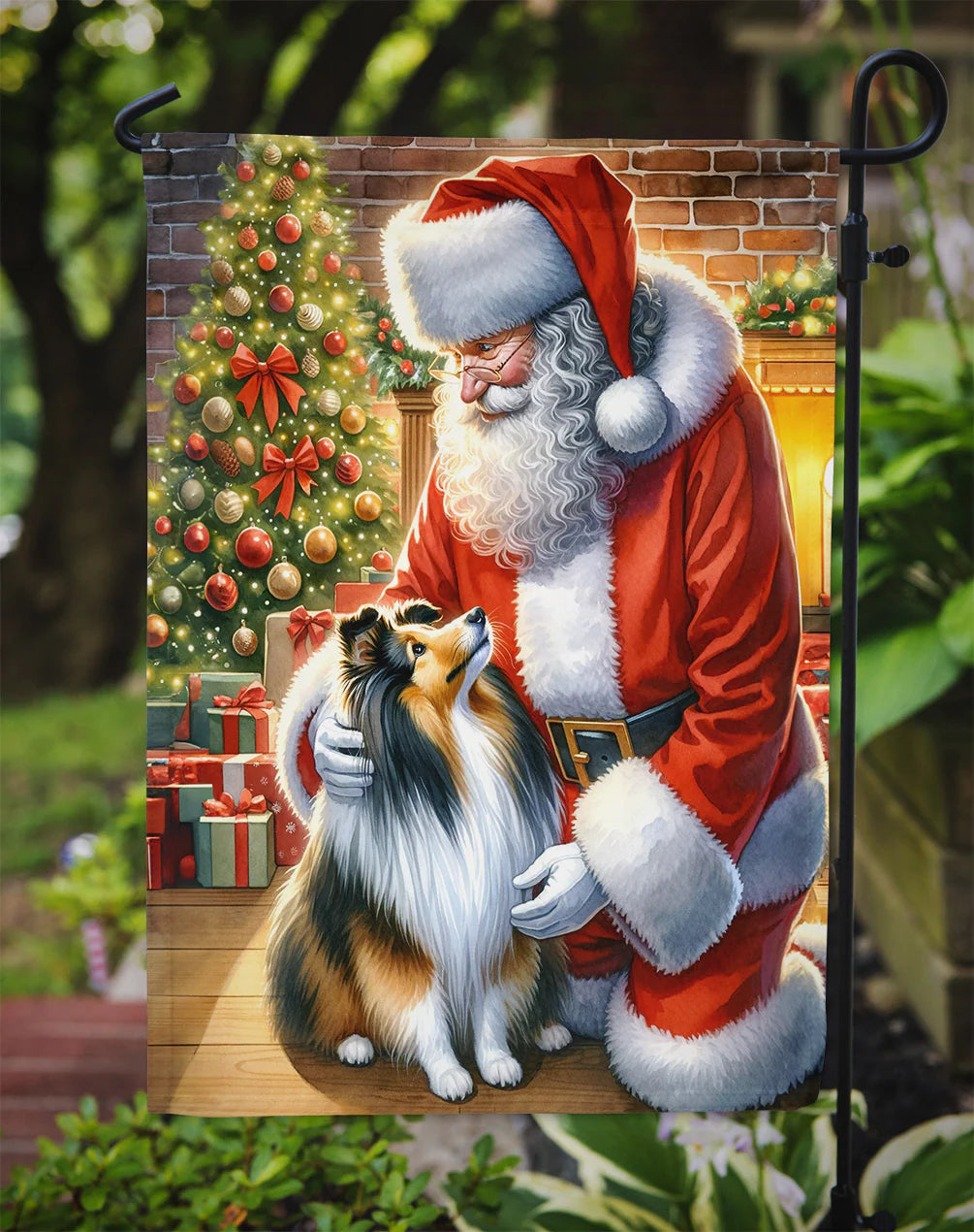 Caroline's Treasures Sheltie and Santa Claus Garden Flag 11.25 x 15.5 DAC4156GF
