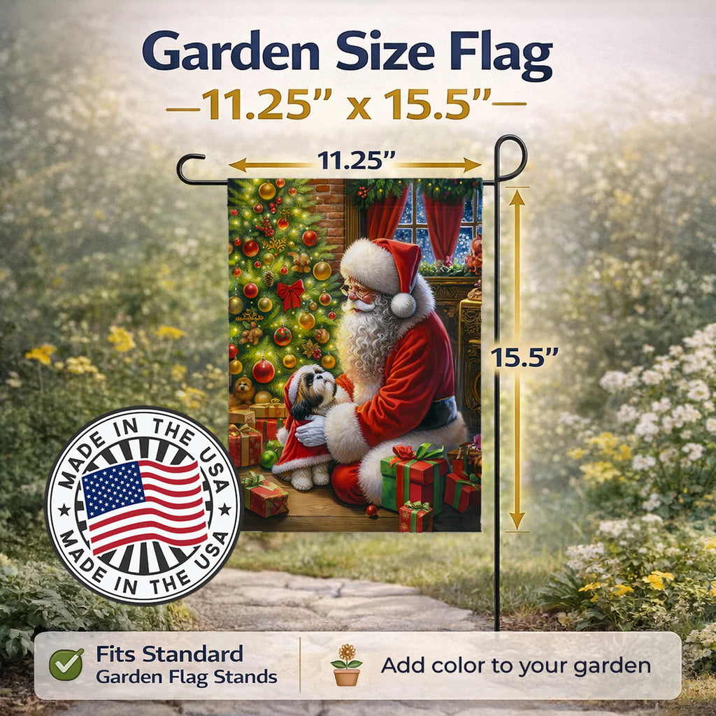 Shih Tzu and Santa Claus Garden Flag