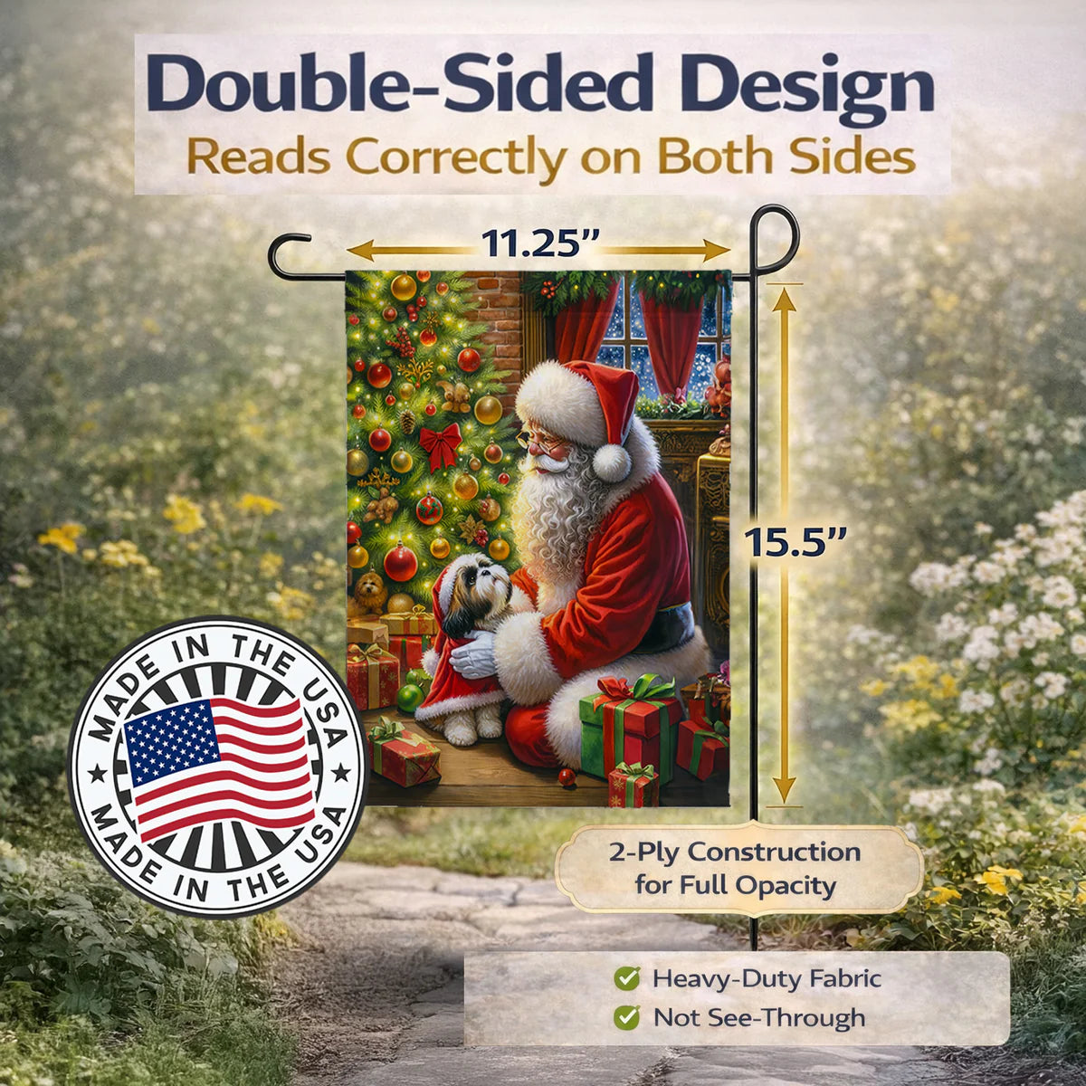 Shih Tzu and Santa Claus Garden Flag