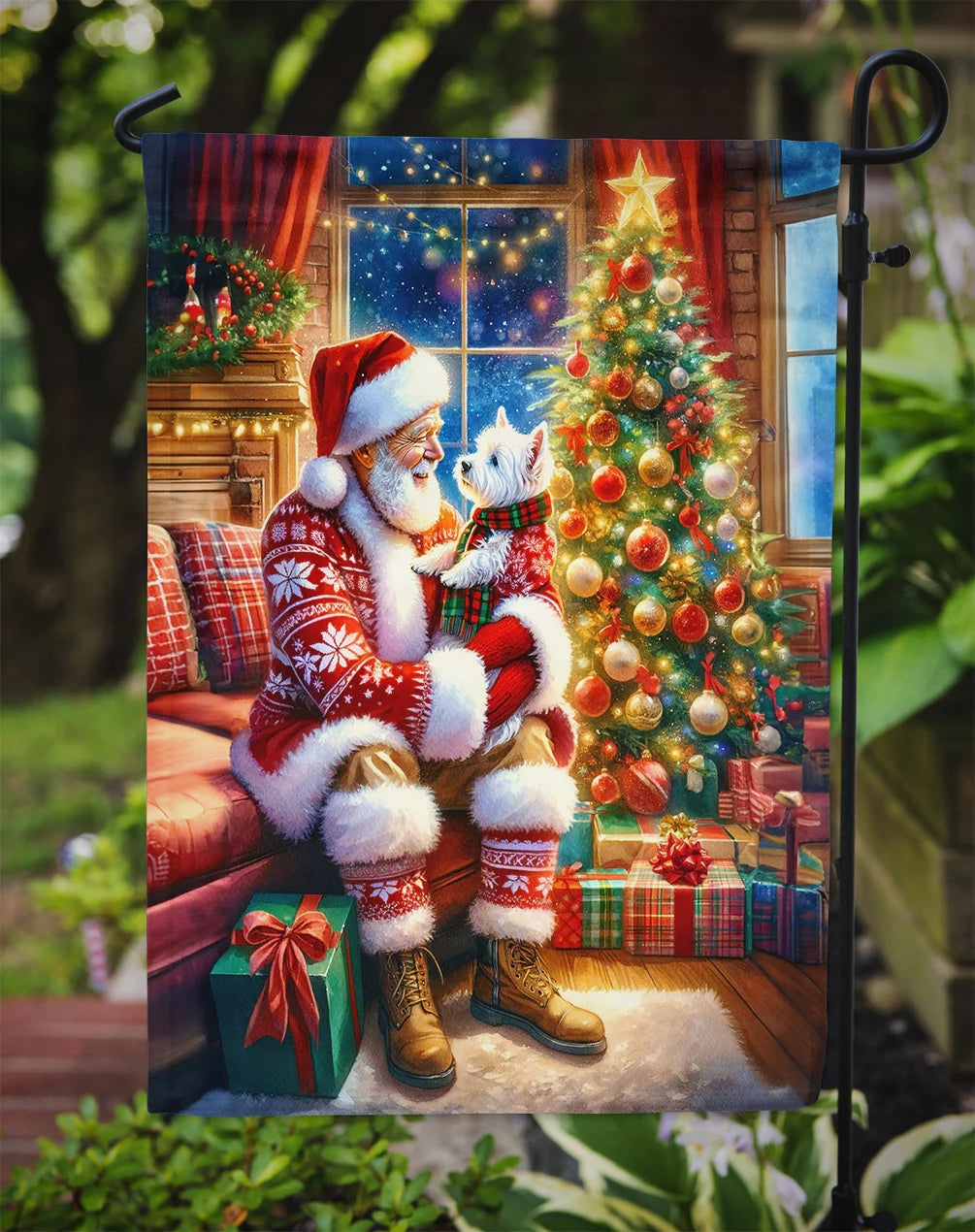 Caroline's Treasures Westie and Santa Claus Garden Flag DAC4167GF 11.25" x 15.5"