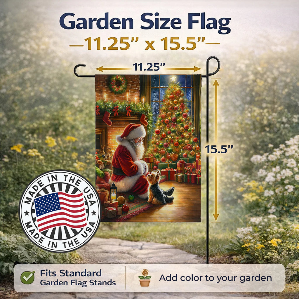 Yorkshire Terrier Yorkie and Santa Claus Garden Flag