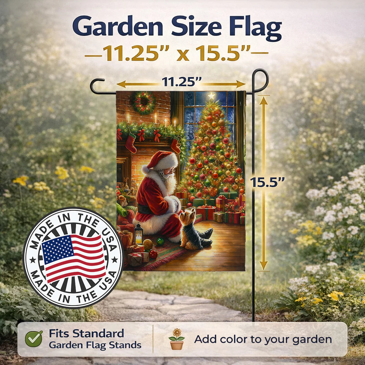 Yorkshire Terrier Yorkie and Santa Claus Garden Flag