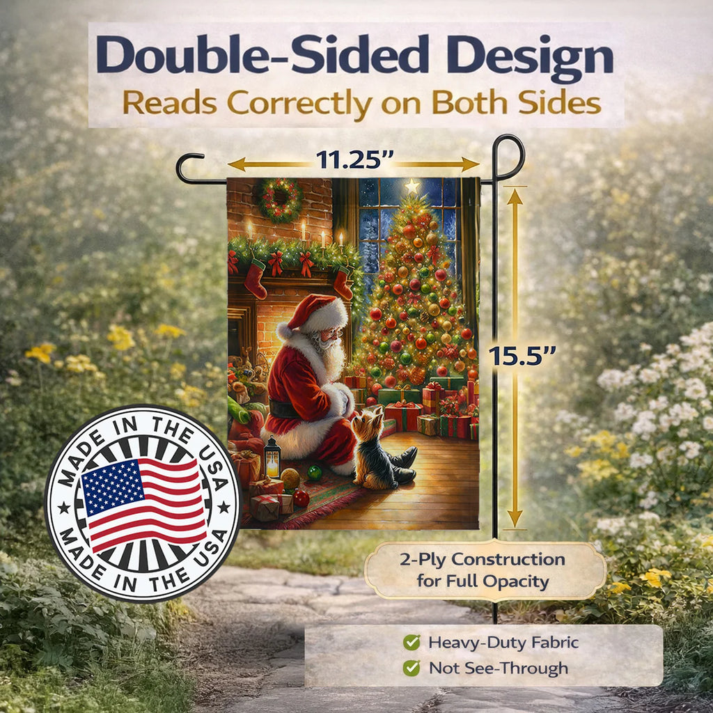 Yorkshire Terrier Yorkie and Santa Claus Garden Flag