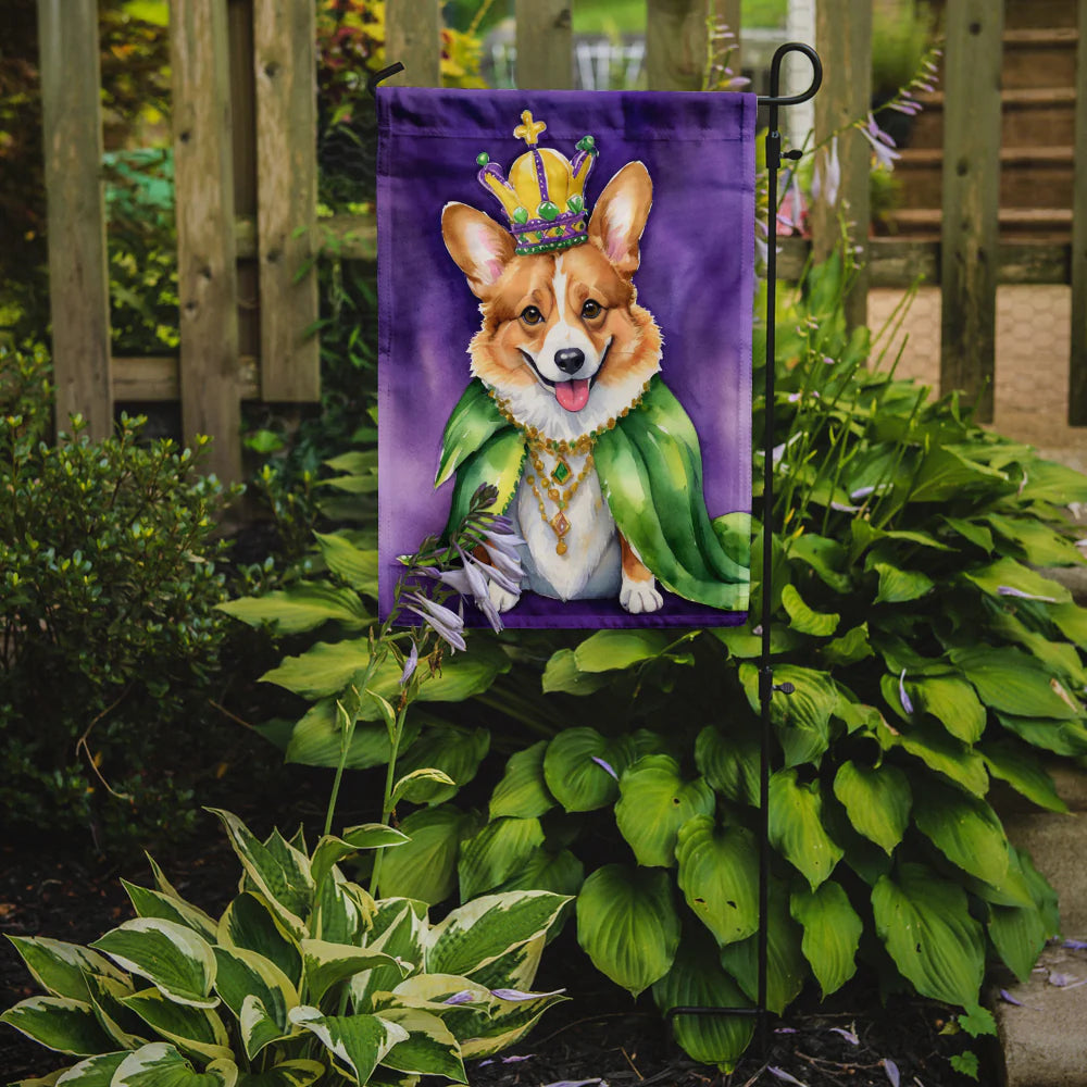 Corgi King of Mardi Gras Garden Flag
