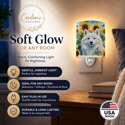 American Eskimo in Sunflowers Ceramic Night Light Compact, UL-Certified
