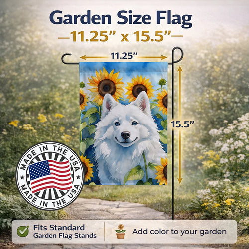 American Eskimo in Sunflowers Garden Flag