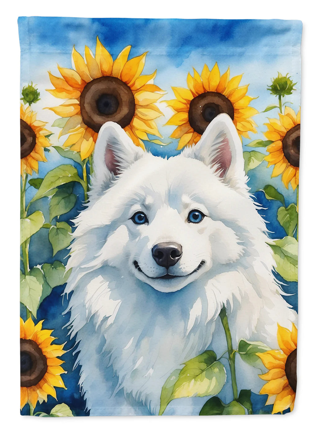 American Eskimo in Sunflowers Garden Flag