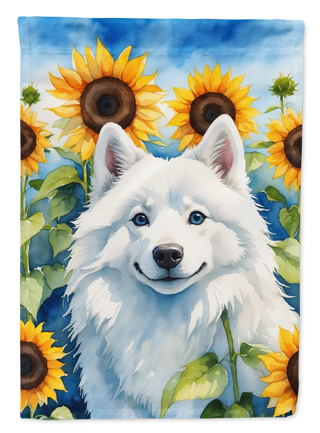 American Eskimo in Sunflowers Garden Flag