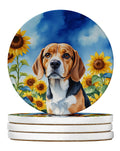 Beagle in Sunflowers Large Sandstone Coasters Pack of 4