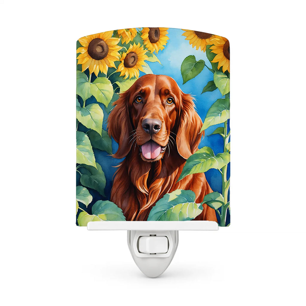 Irish Setter in Sunflowers Ceramic Night Light Compact, UL-Certified