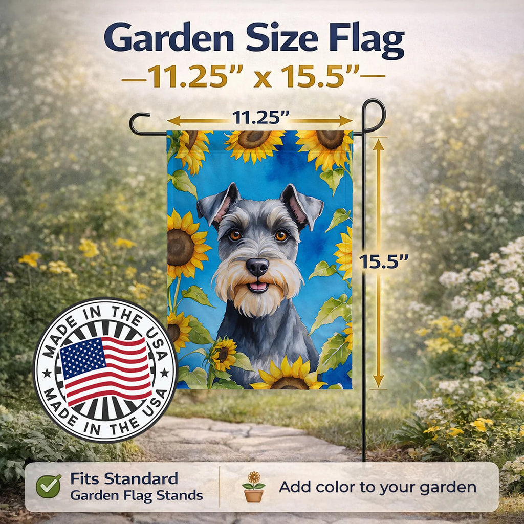 Schnauzer in Sunflowers Garden Flag
